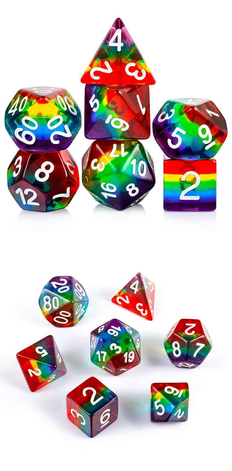 Resin Dice Set (7) Clear Rainbow reprint - 2