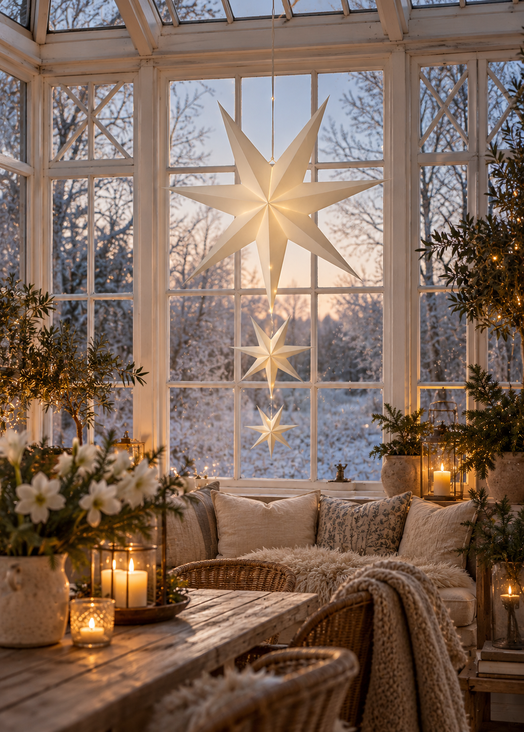 Star - Advent star - White - Triple - 3-set with timer - Battery operated - 7