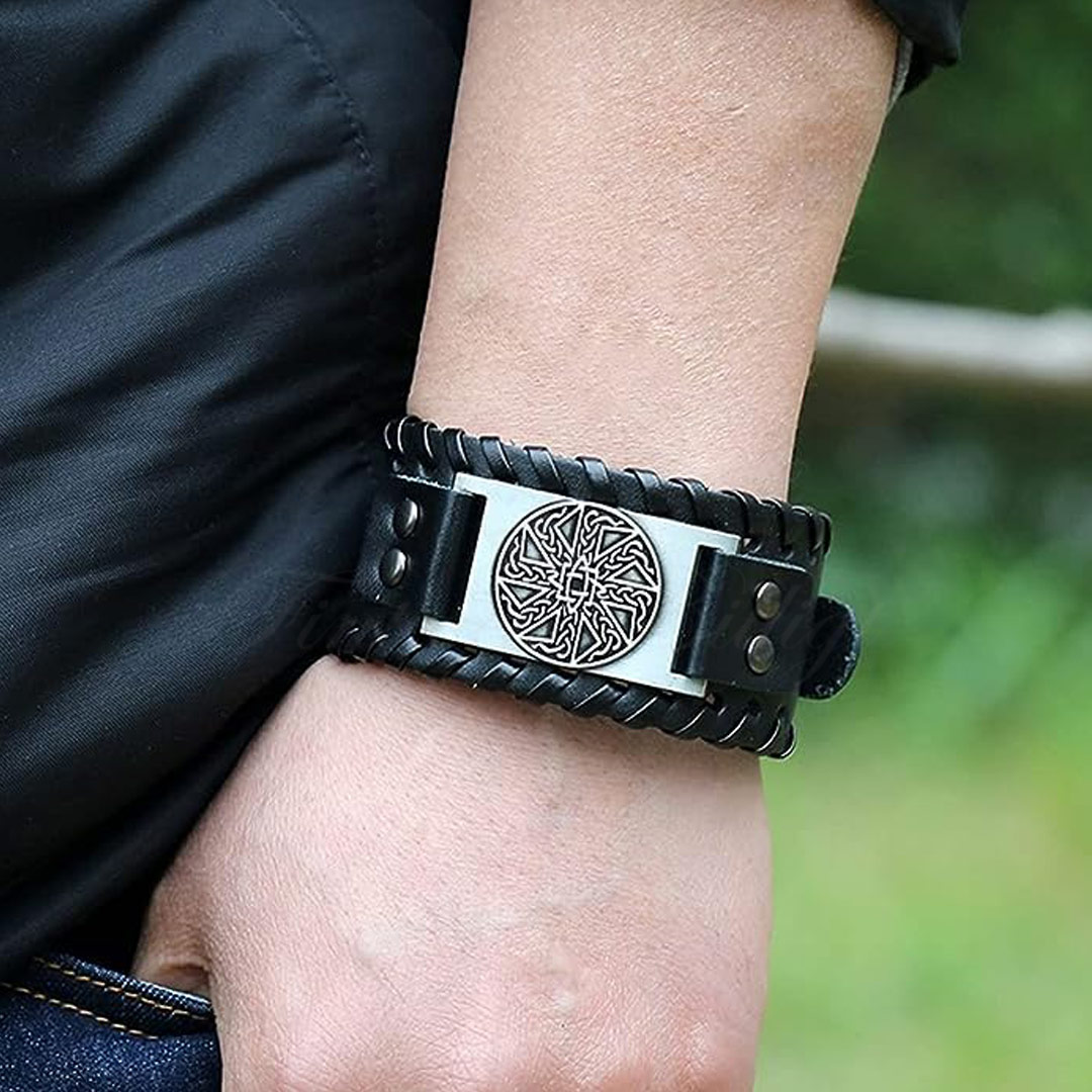 Armband Kolovrat Viking Sun Wheel - Läder och Metall Amulett - 4