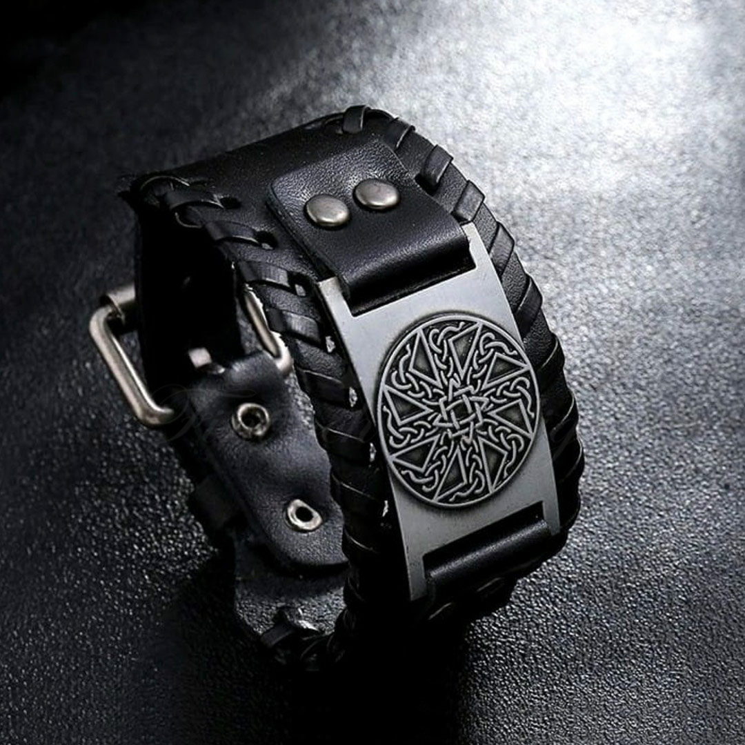 Armband Kolovrat Viking Sun Wheel - Läder och Metall Amulett - 3