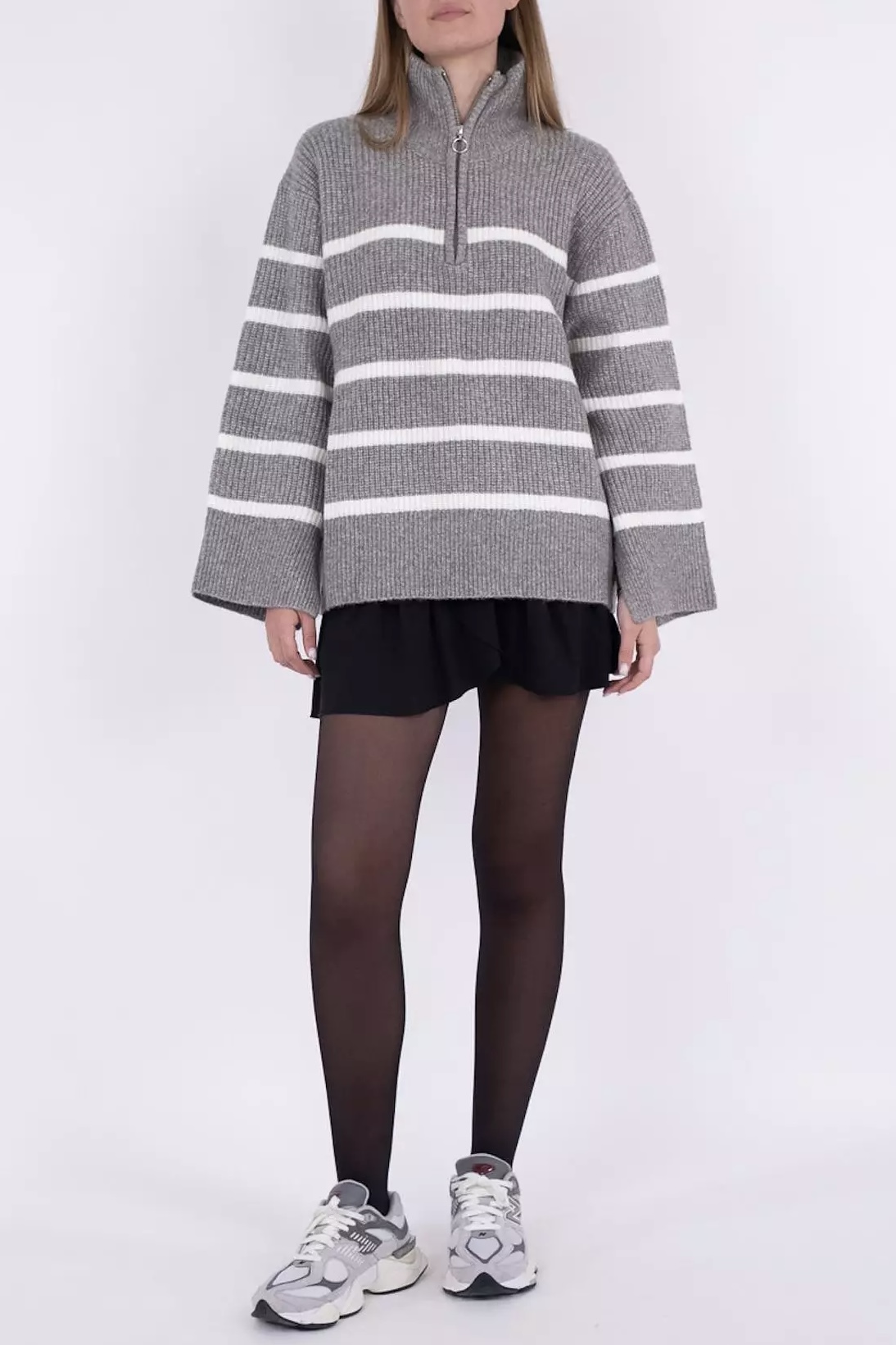 Neo Noir - Nevena Stripe Knit Blouse Grey - 2
