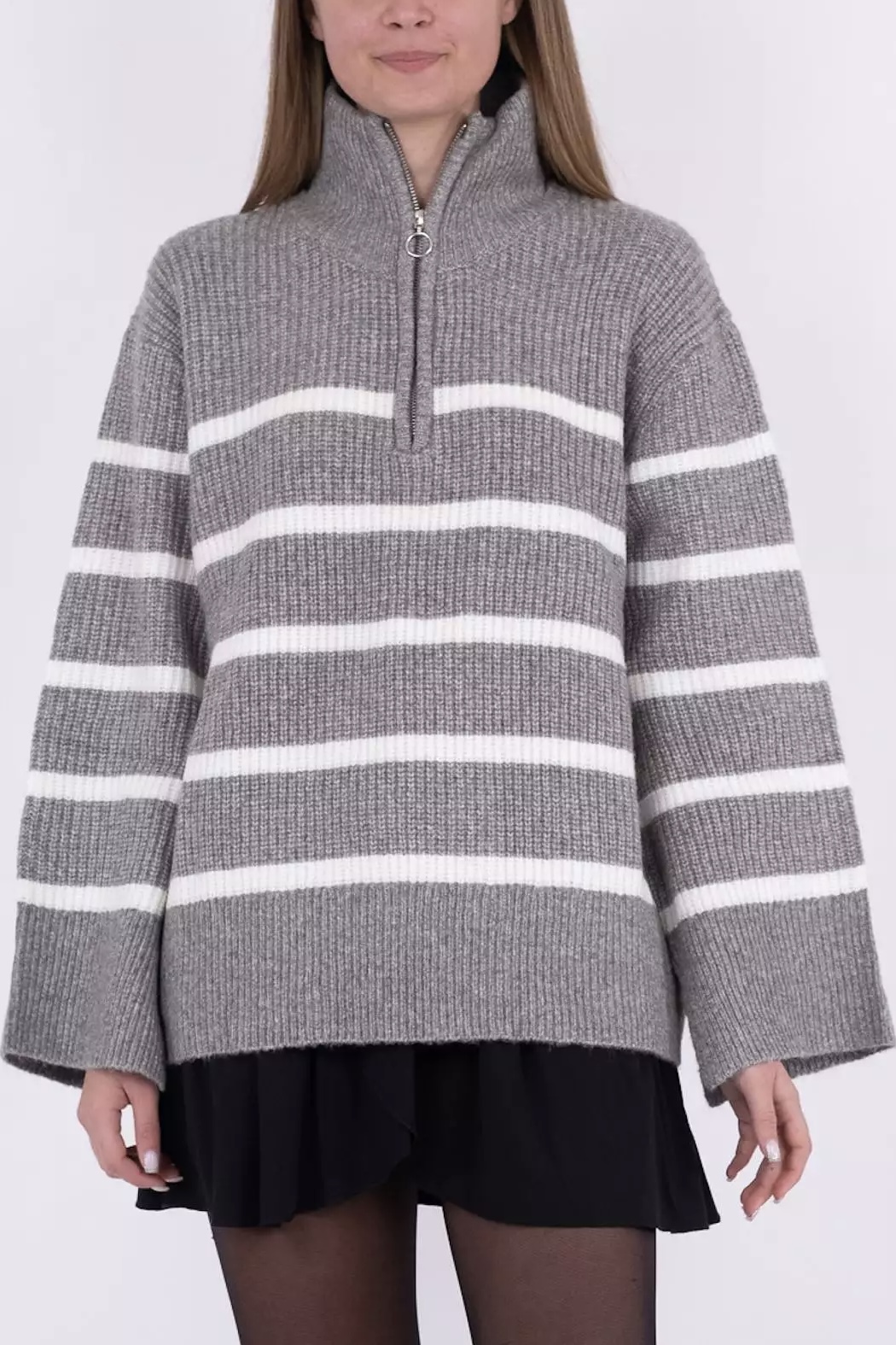 Neo Noir - Nevena Stripe Knit Blouse Grey