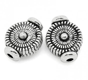 Spacer bead  old Silver,  pattern flat round