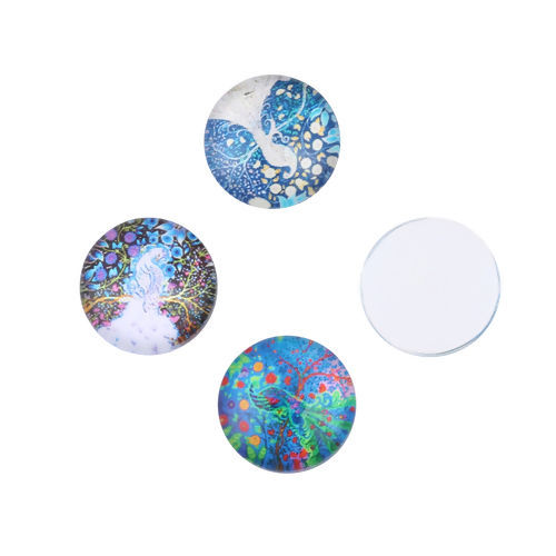 Cabochon i glas - Rund 12mm, Påfågel mix - 2