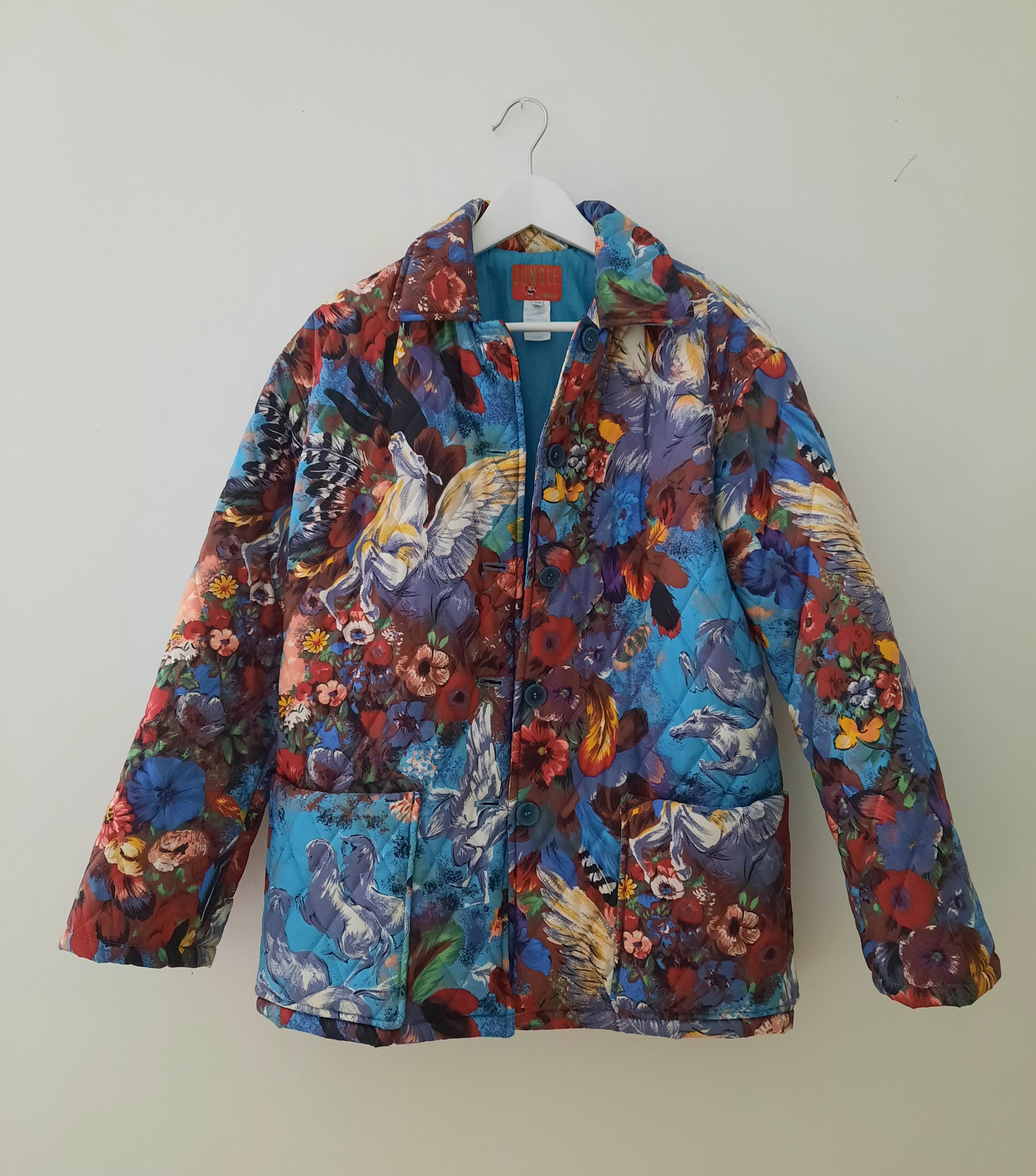 KENZO Jungle quiltad jacka med blommor och hästar storlek M Vintage - 3