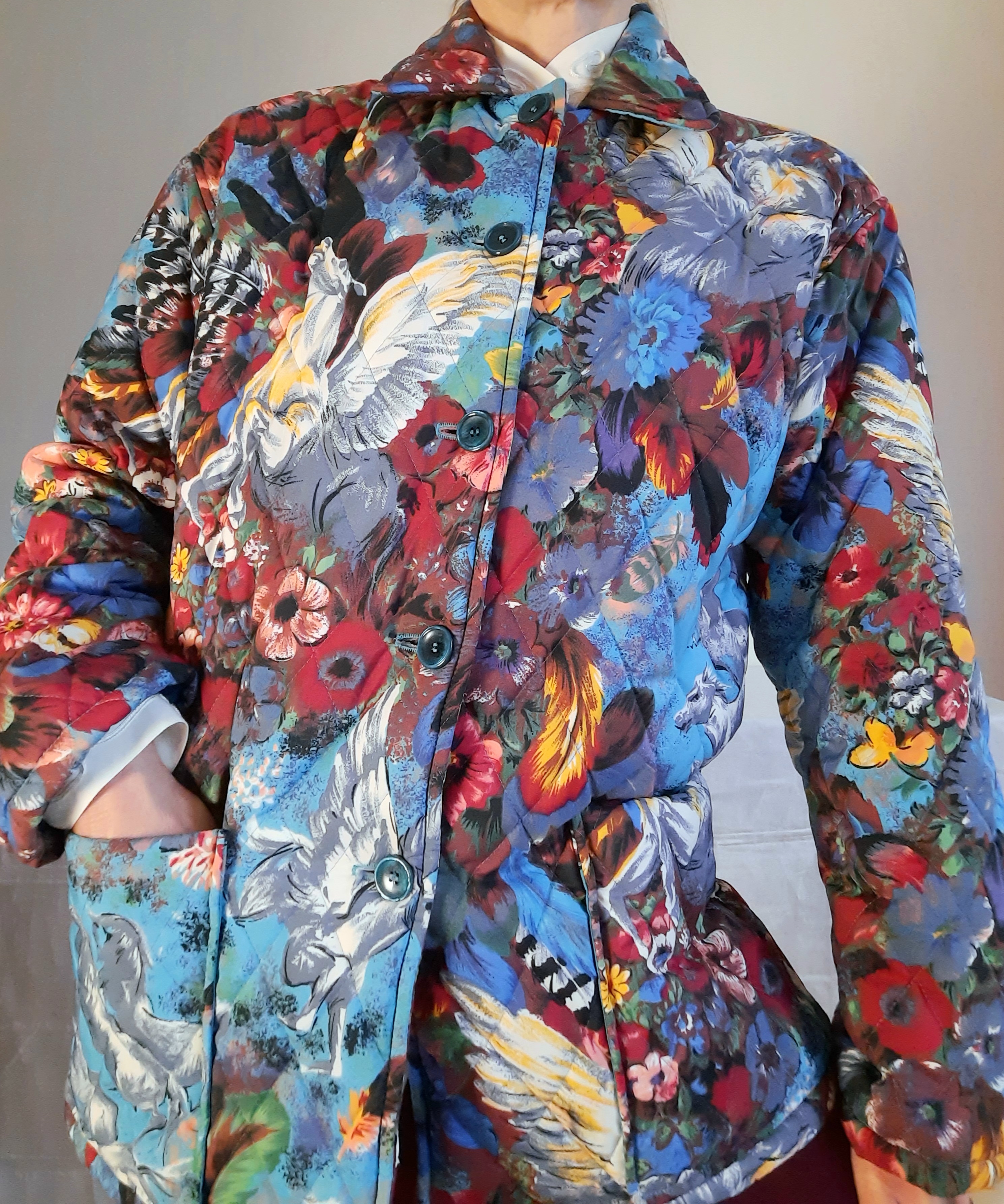 KENZO Jungle quiltad jacka med blommor och hästar storlek M Vintage - 14