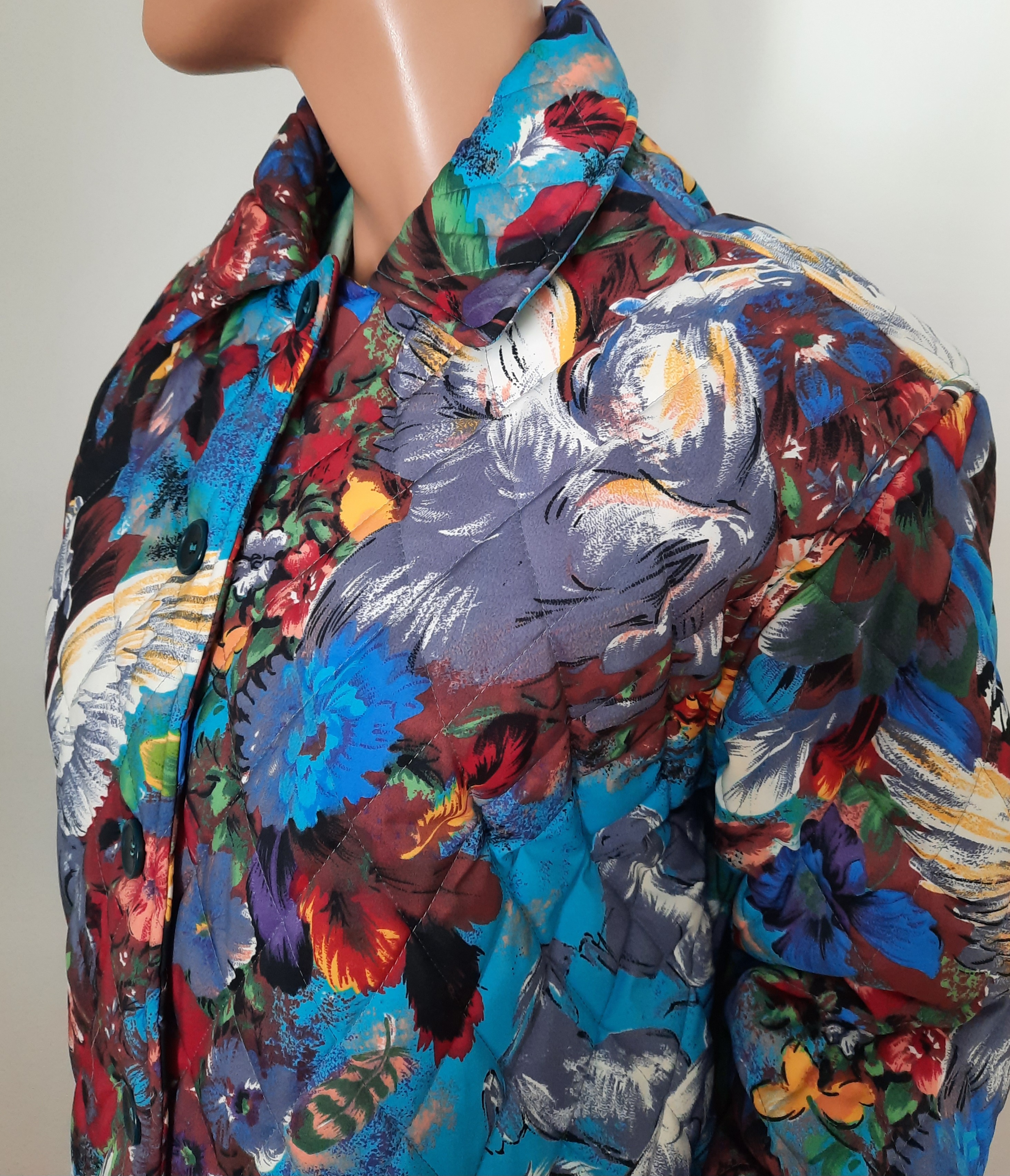 KENZO Jungle quiltad jacka med blommor och hästar storlek M Vintage - 6