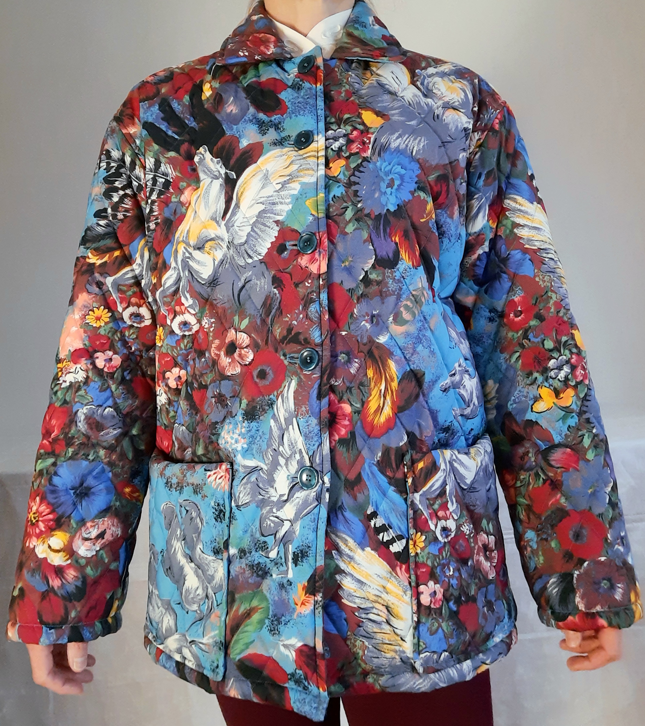 KENZO Jungle quiltad jacka med blommor och hästar storlek M Vintage - 13