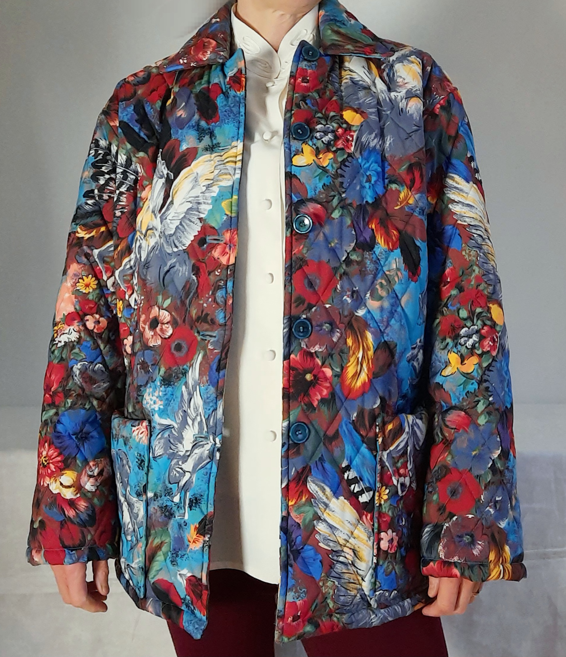 KENZO Jungle quiltad jacka med blommor och hästar storlek M Vintage - 2