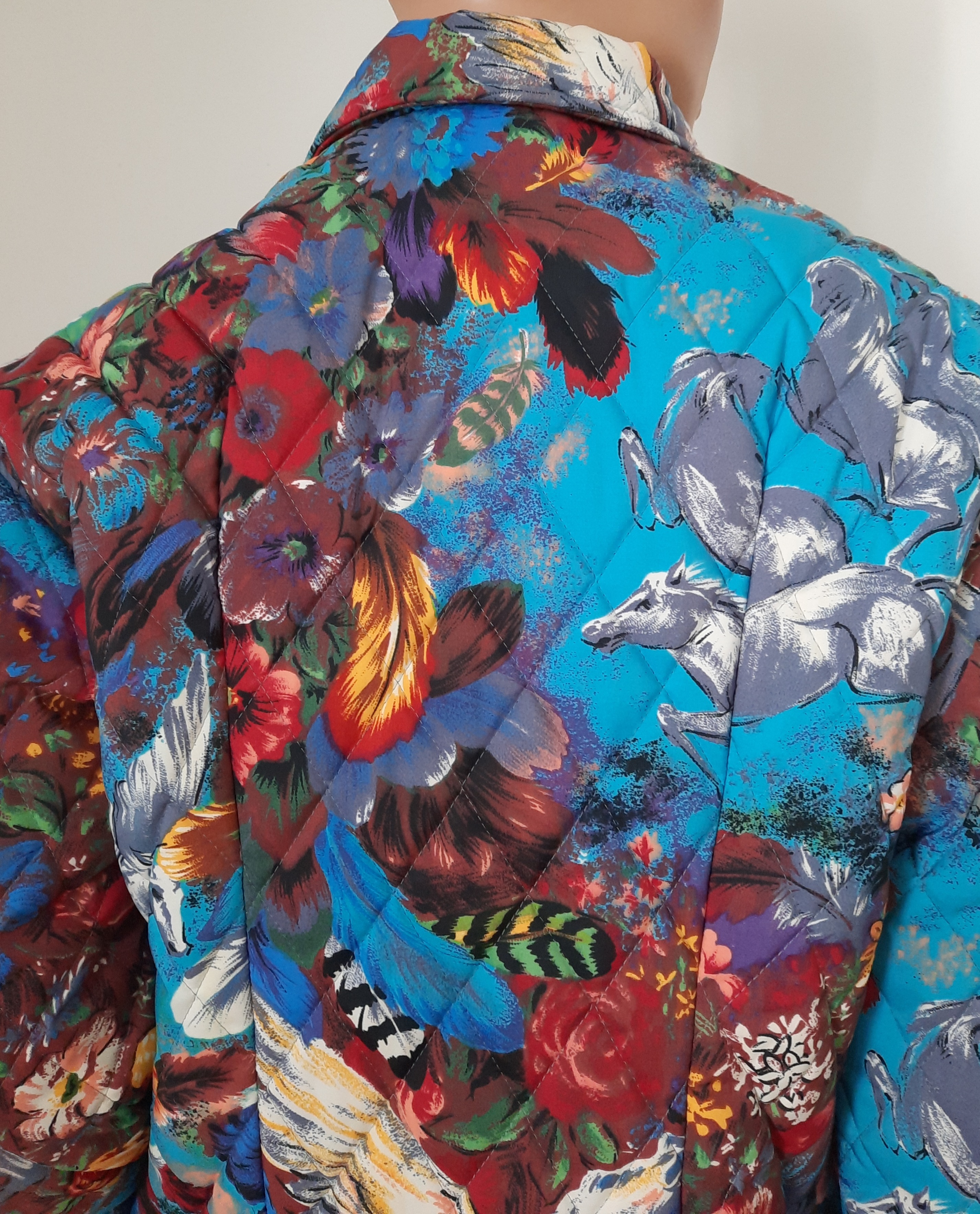 KENZO Jungle quiltad jacka med blommor och hästar storlek M Vintage - 9