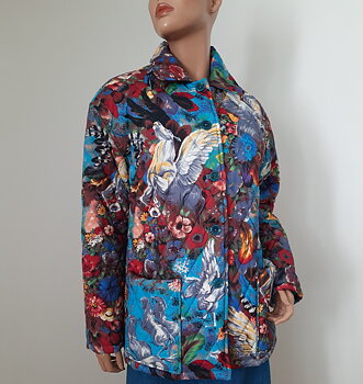 KENZO Jungle quiltad jacka med blommor och hästar storlek M Vintage