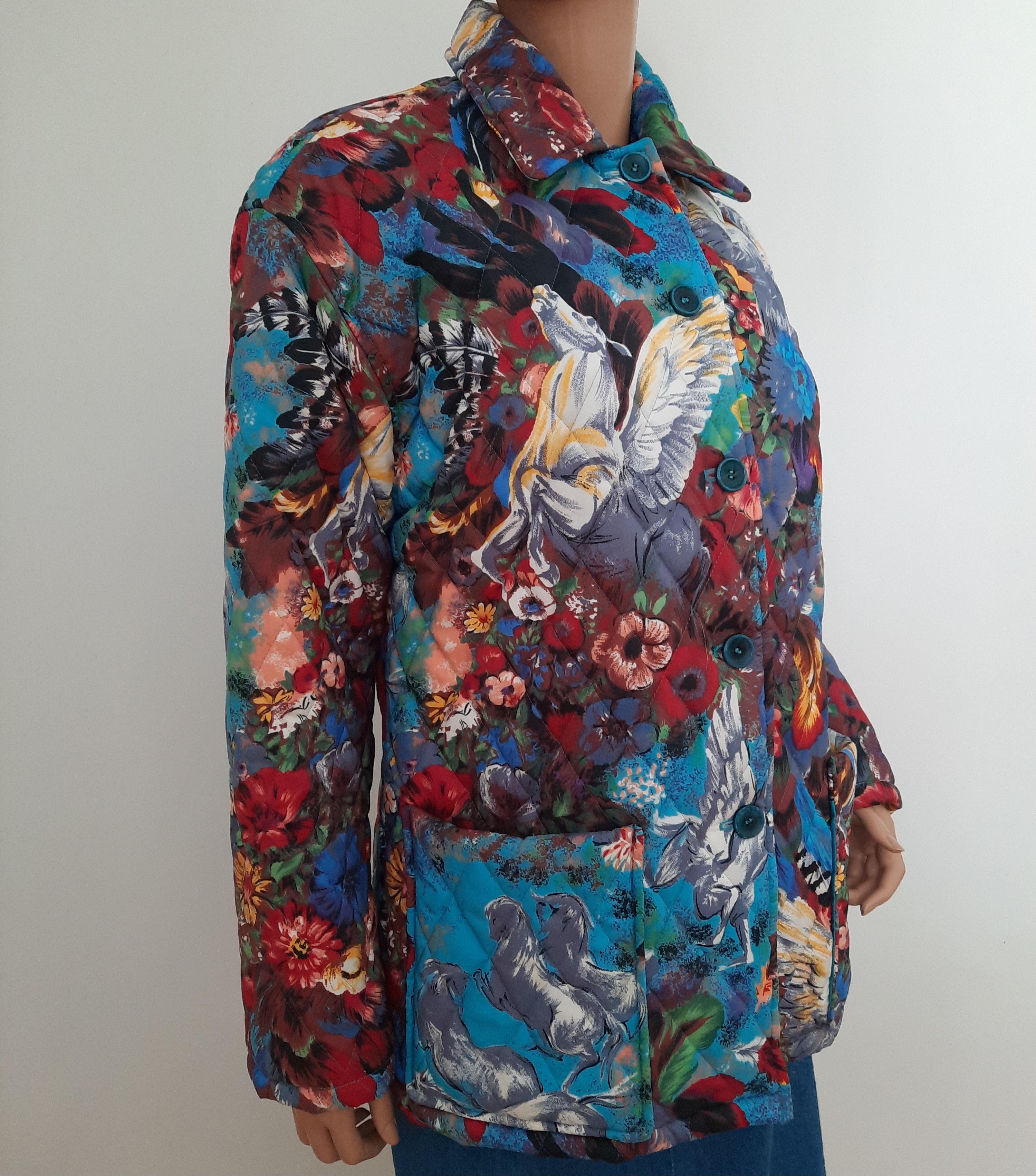 KENZO Jungle quiltad jacka med blommor och hästar storlek M Vintage - 8