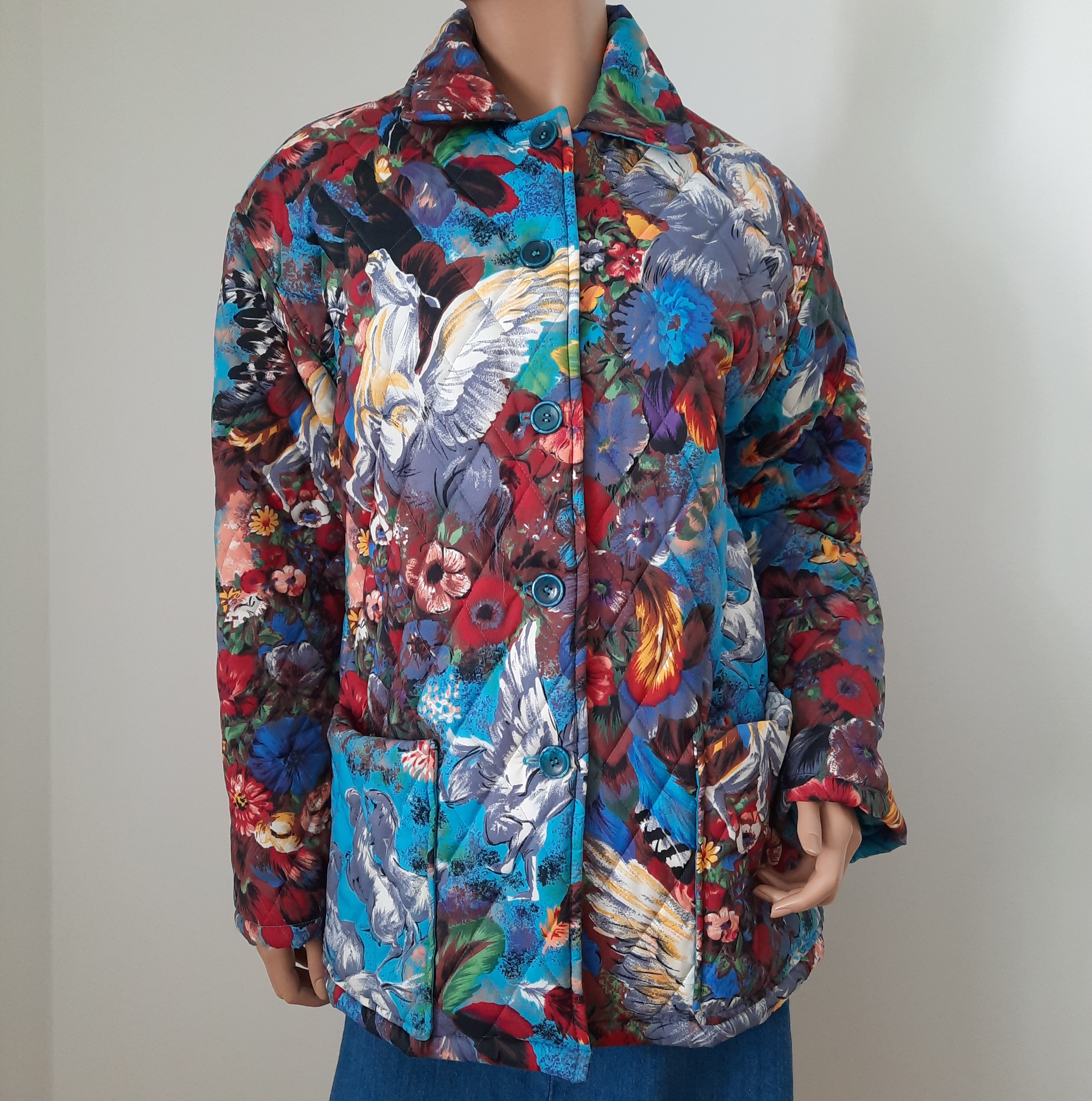 KENZO Jungle quiltad jacka med blommor och hästar storlek M Vintage - 11