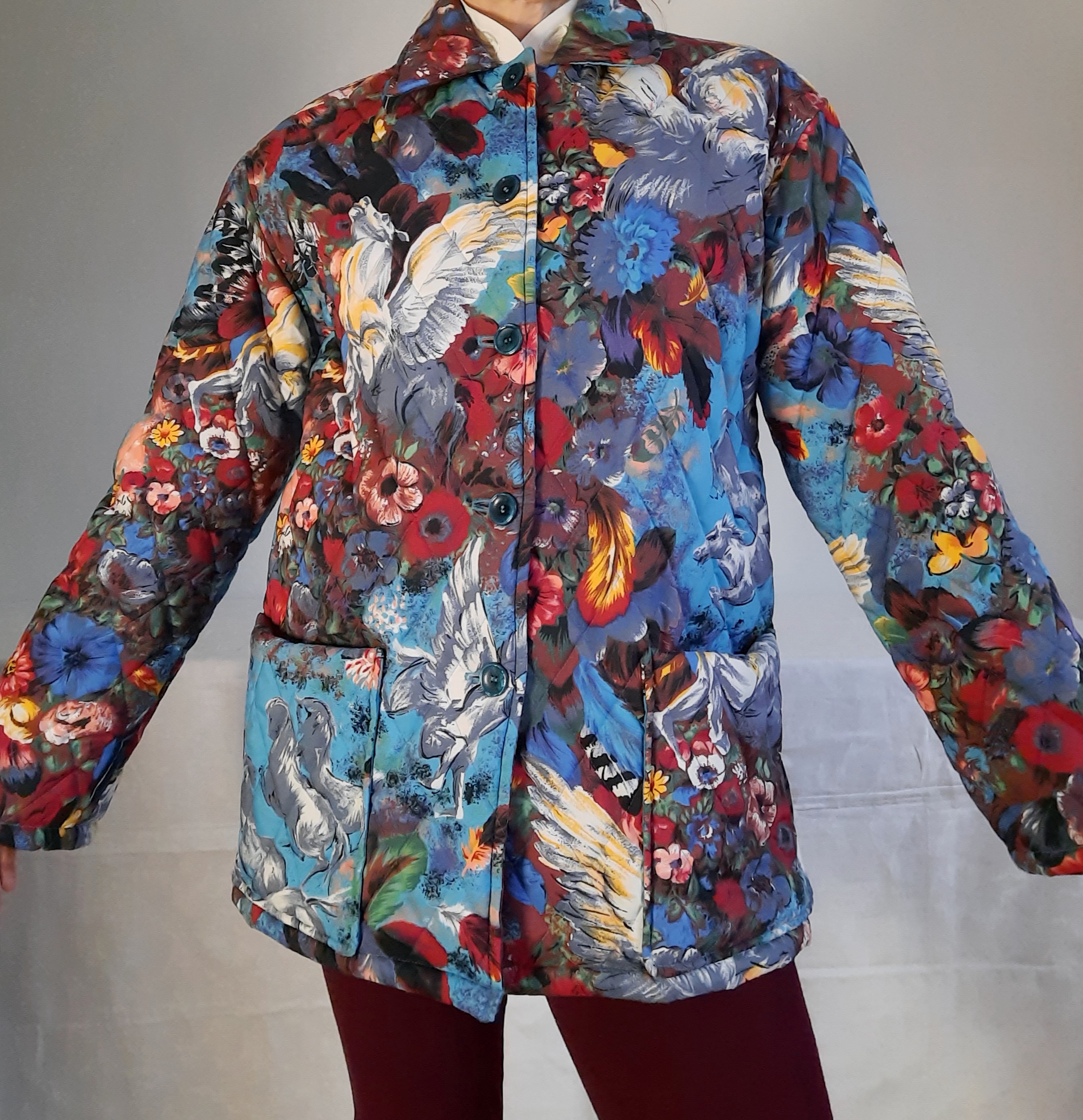 KENZO Jungle quiltad jacka med blommor och hästar storlek M Vintage - 12