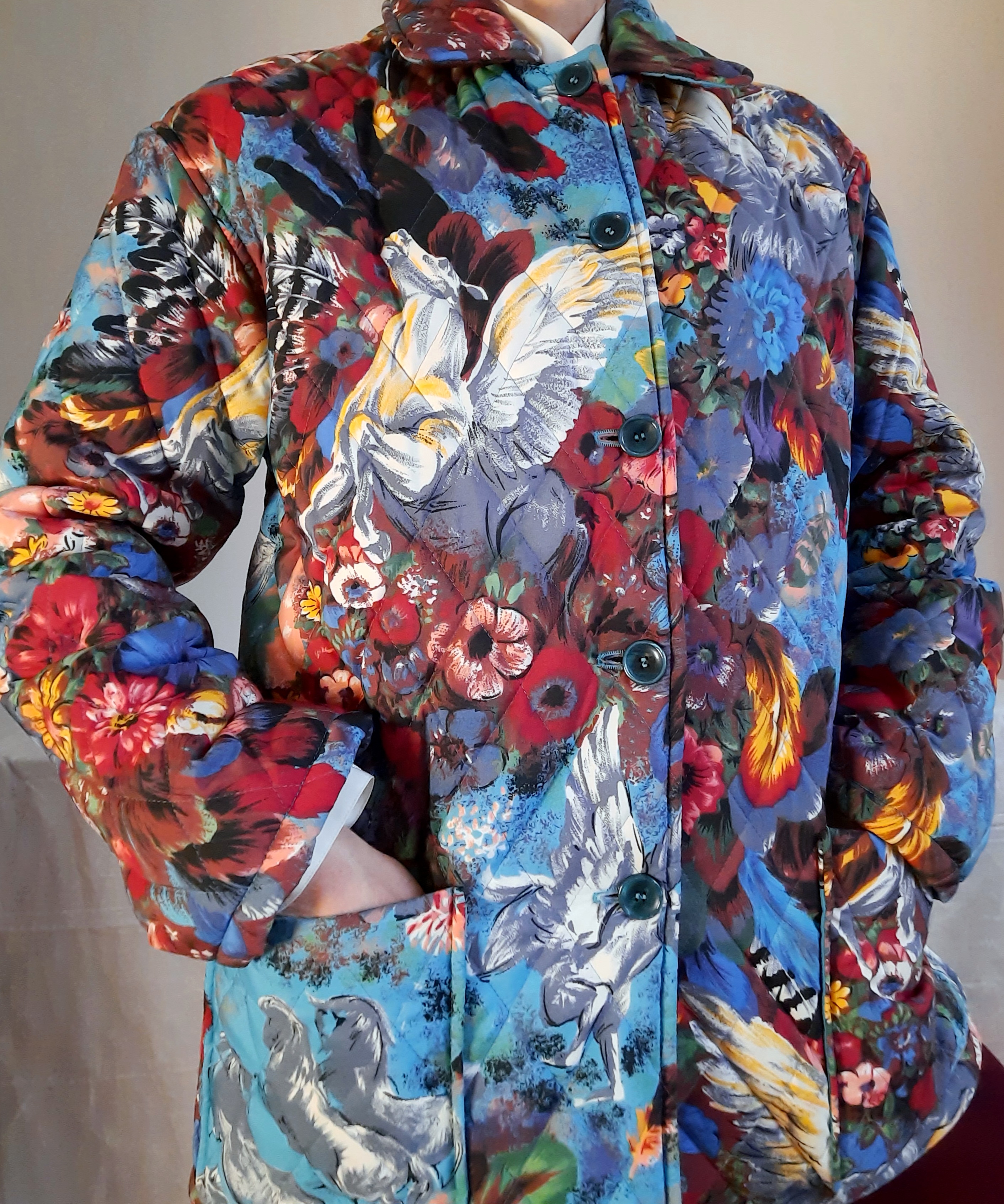 KENZO Jungle quiltad jacka med blommor och hästar storlek M Vintage - 15