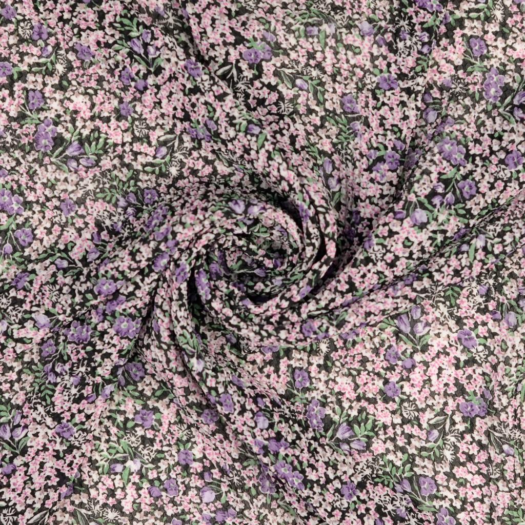 Plisserad Blommig Chiffong Svart - 2