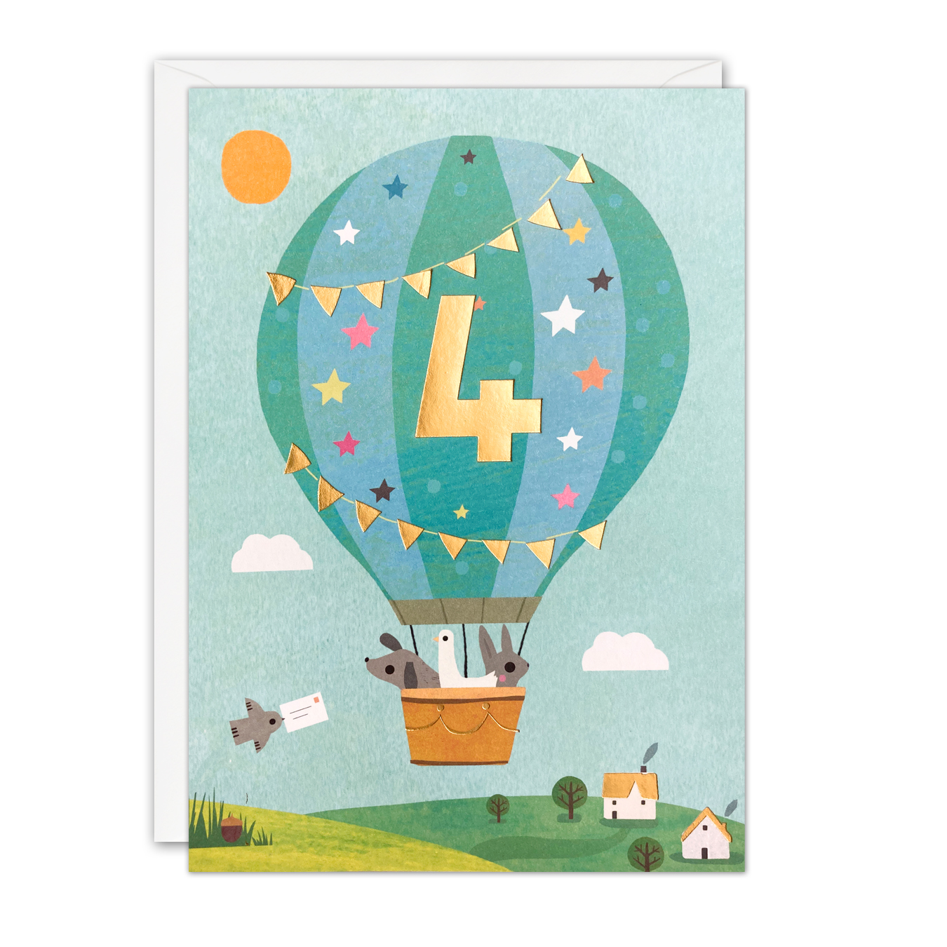 Age 4 Balloon Acorns Card
