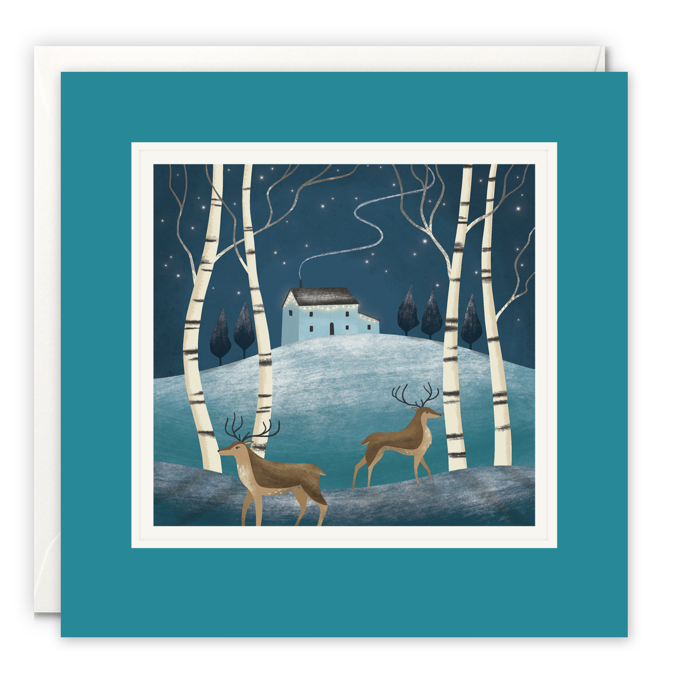 Reindeers Amongst the Silver Birch Paintworks Card