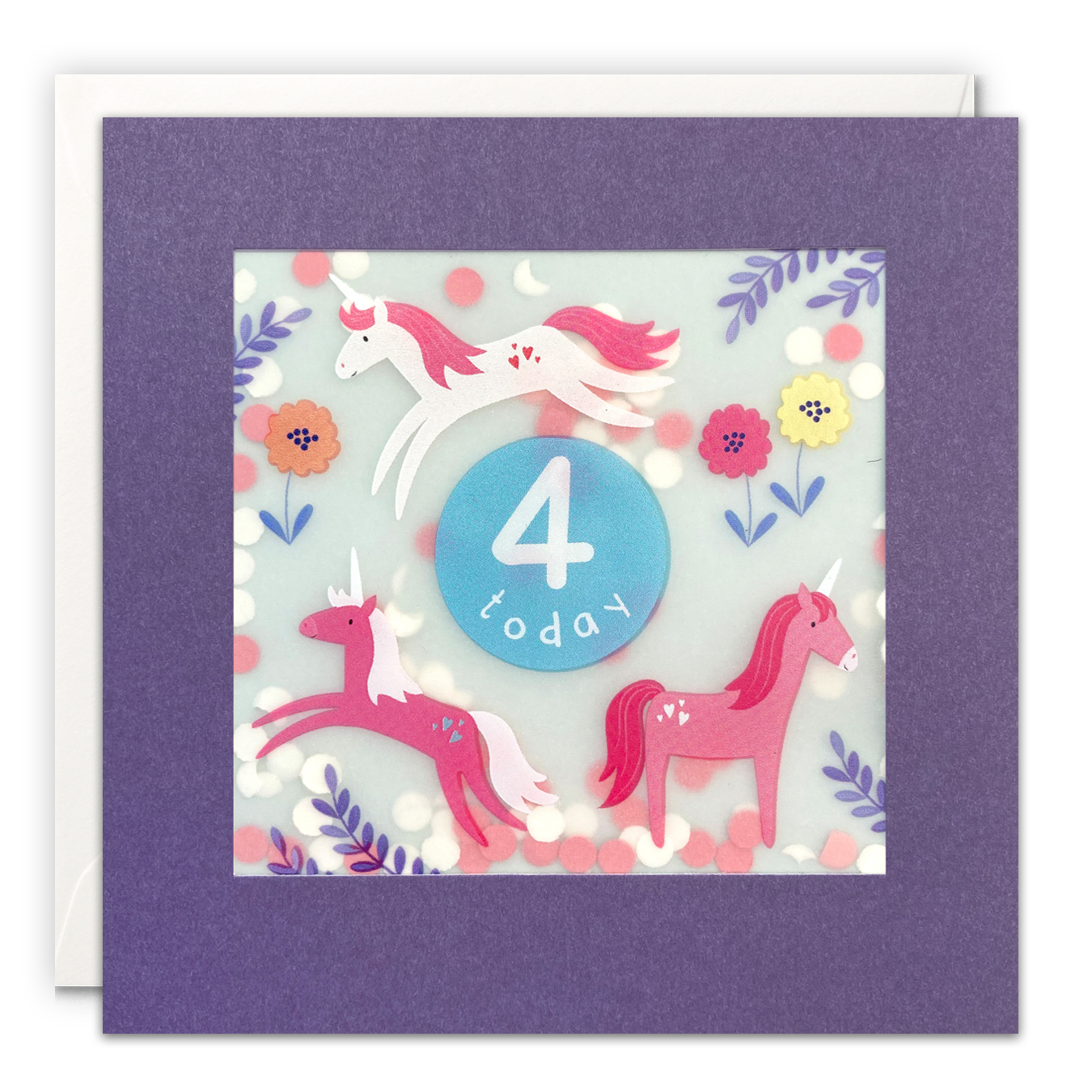 Age 4 Unicorns Paper Shakies Card
