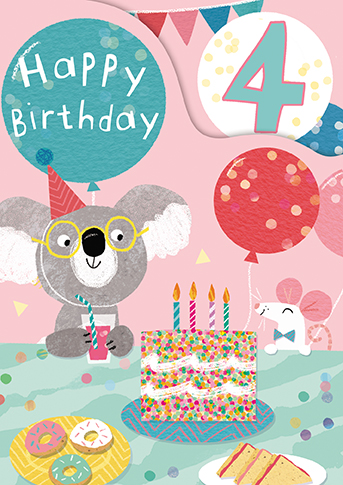 Age 4 Zoo Bop! Party Tea Z-Fold, Greeting Card