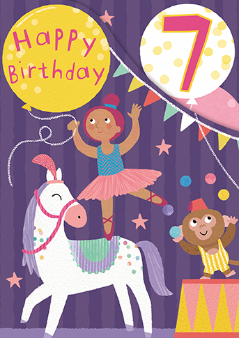 Age 7 Zoo Bop! Circus Z-Fold, Greeting Card