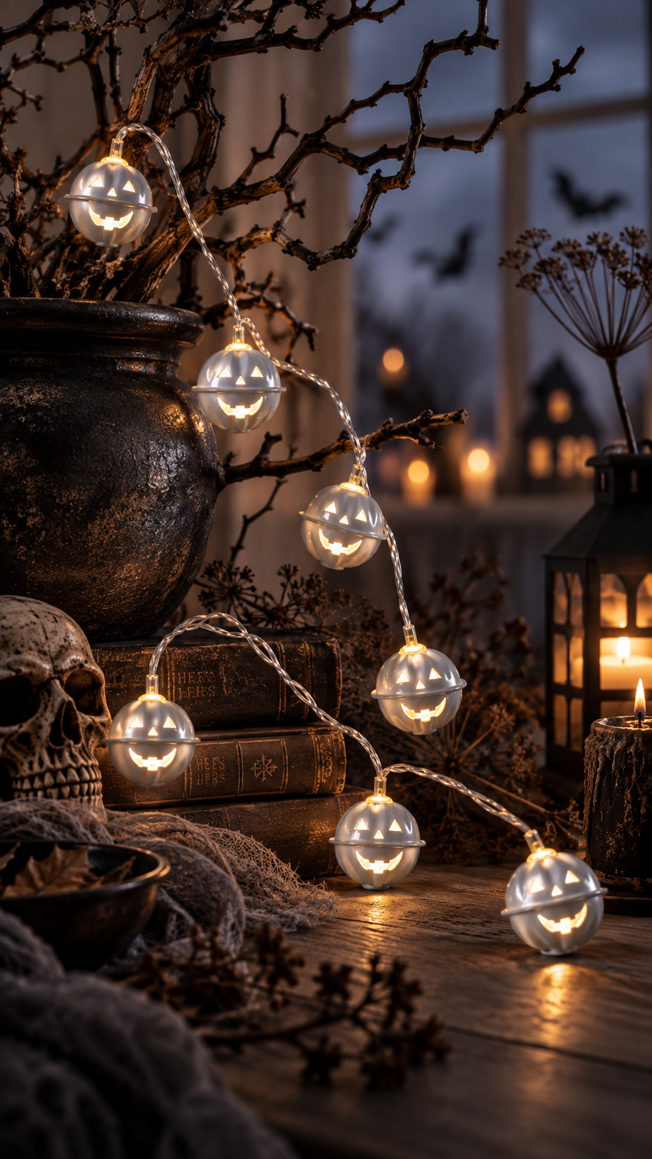 Ljusslinga med pumpor - Halloween - Batteridriven med timer - 135 cm - 2