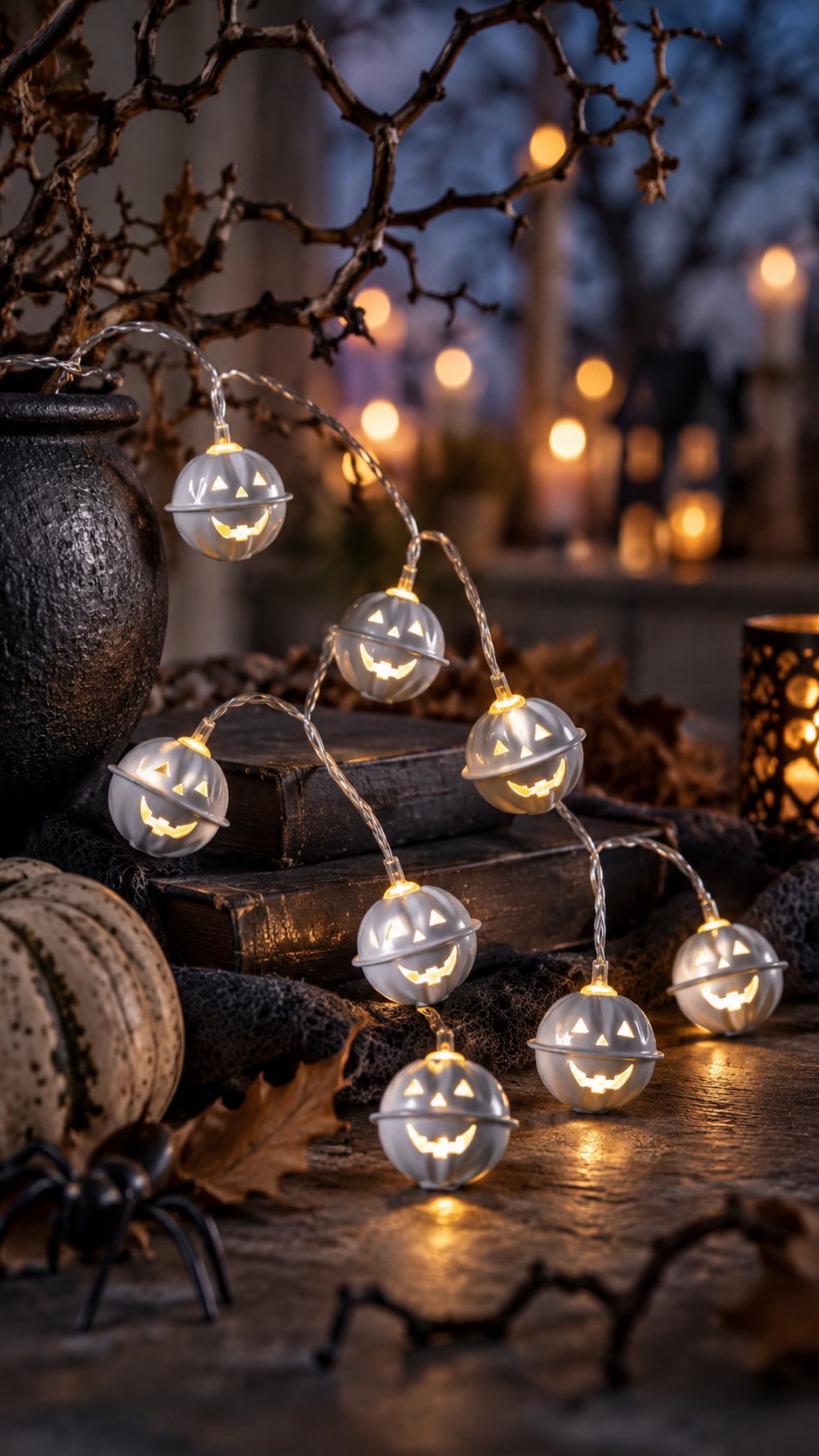Ljusslinga med pumpor - Halloween - Batteridriven med timer - 135 cm