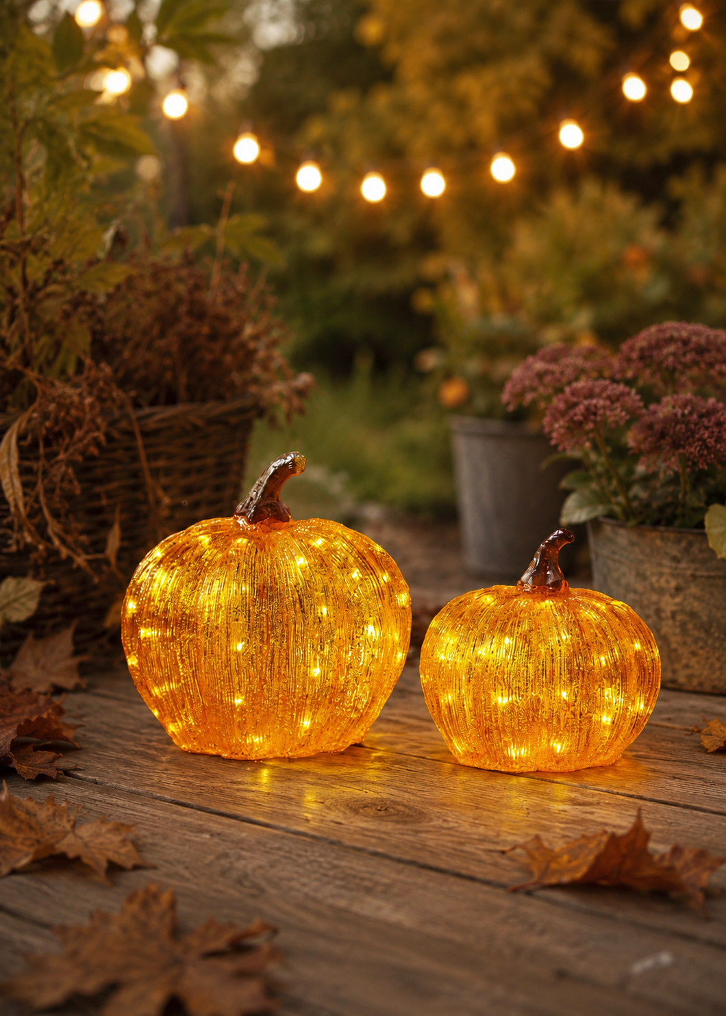 Outdoor decoration Pumpkin with string lights - Battery operated - 20x20 cm - 6