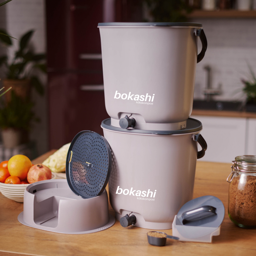 Bokashi startkit grey with 2 buckets and 1 kg bedding material for kitchen waste - 2
