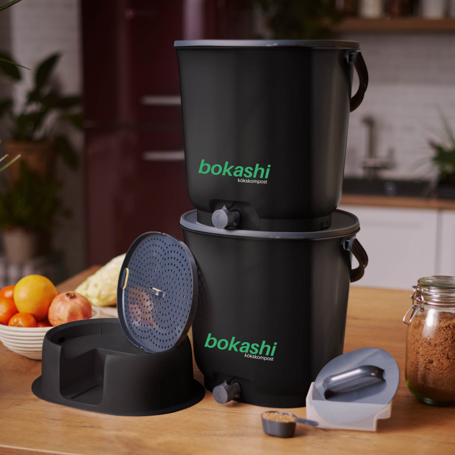 Bokashi startkit svart med 2st kranhinkar med bas + 1 kg bokashiströ - 2