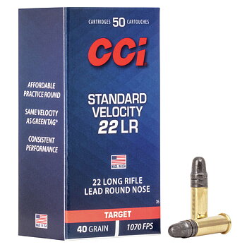 CCI RIMFIRE AMMUNITION 22 LR STANDARD VELOCITY LRN 40GR 500/BOX CLP