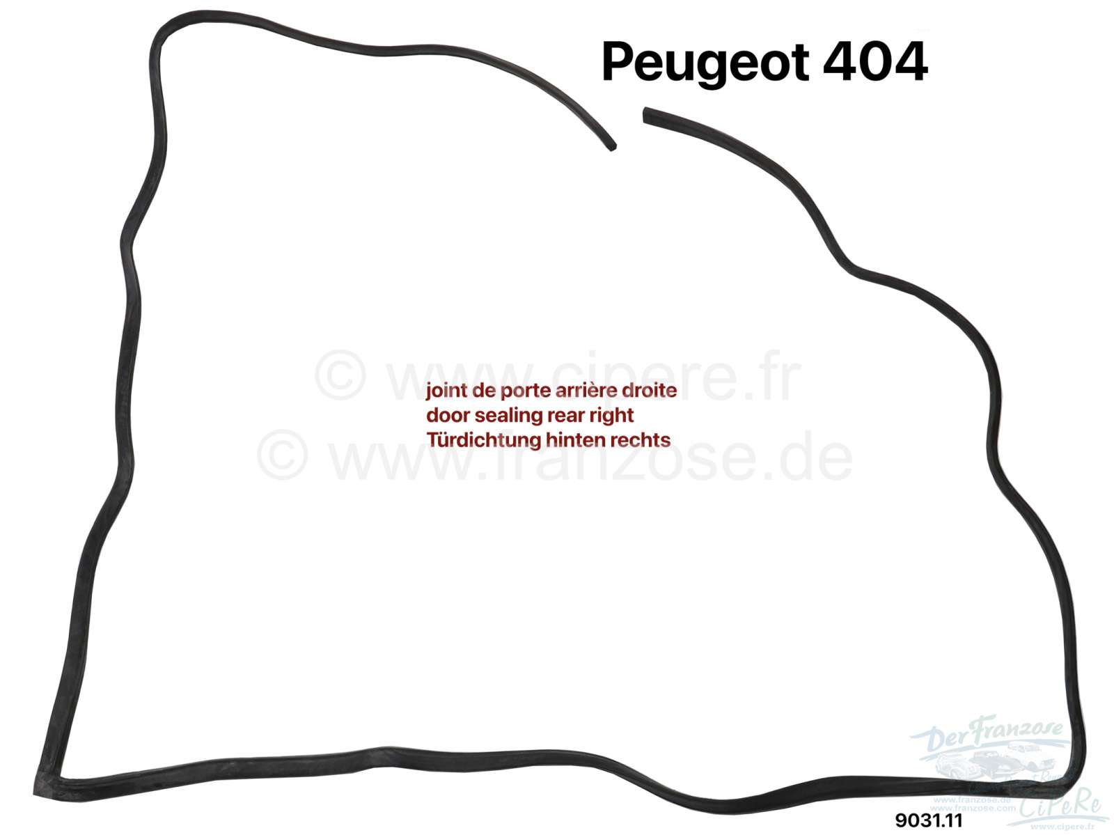 Dörrtätningslist hö bakdörr, Peugeot 404