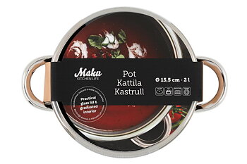 Kastrull med glaslock, stål 2 L