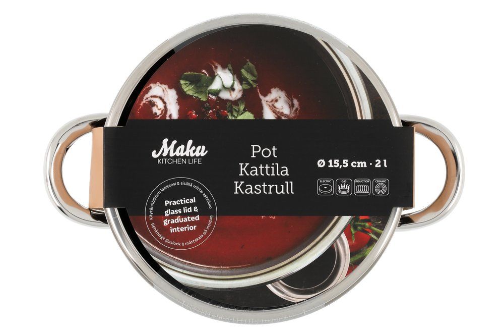 Kastrull i stål med glaslock 3 l - 2