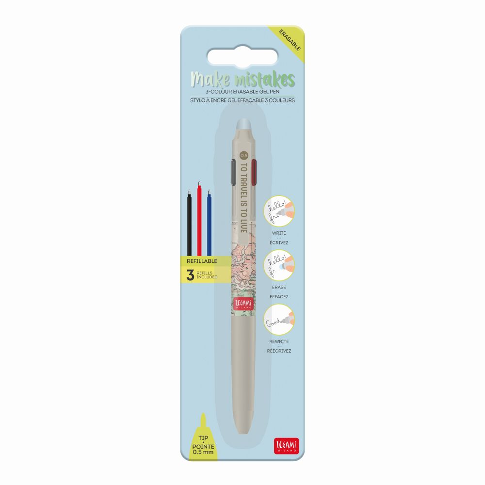Erasable gel pen 3-in-1, Travel, gelpenna med utsuddbart bläck