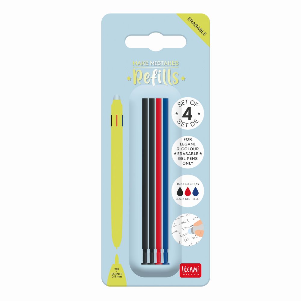 Refills för "Erasable gel pens 3-in-1", 4 st., svart/röd/blå