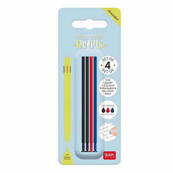 Refills för "Erasable gel pens 3-in-1", 4 st., svart/röd/blå