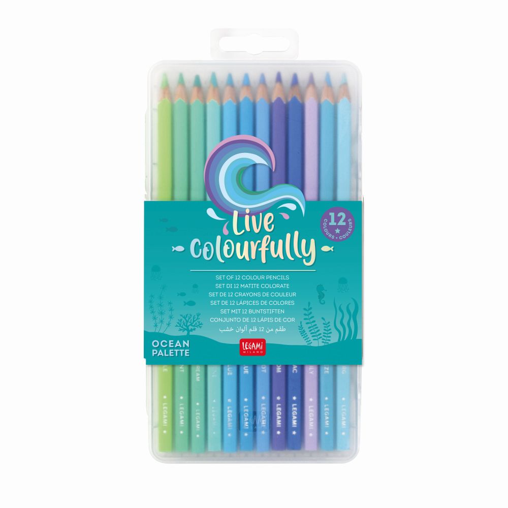 Colour pencil set, Live Colourfully - Cyan, set med 12 blyertspennor