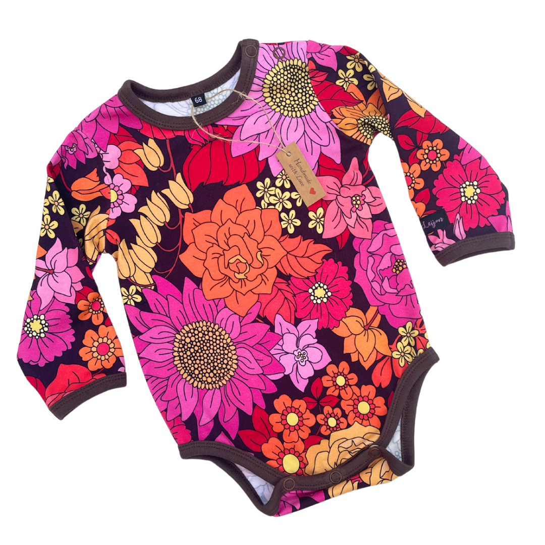 Body ”Retroblomster brun” stl. 68