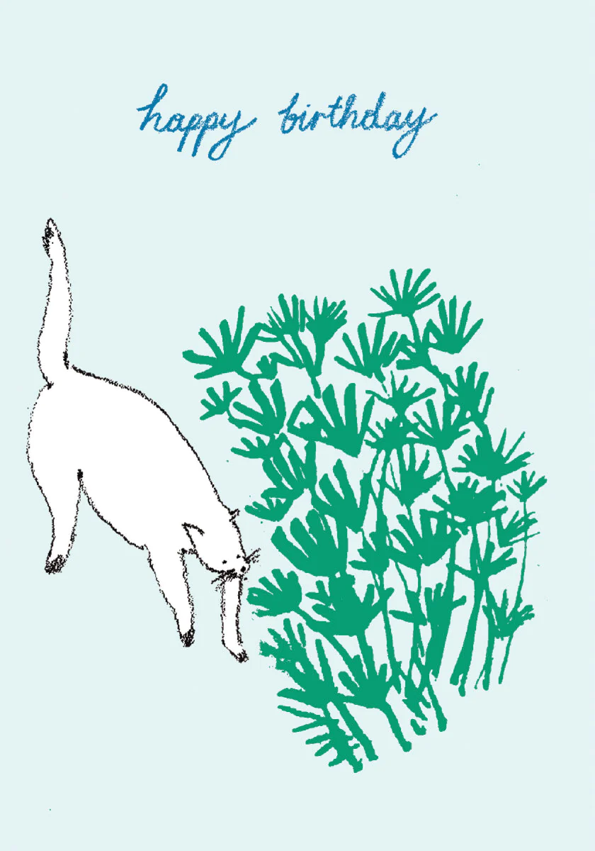 Cat & Green Plant Petite Card