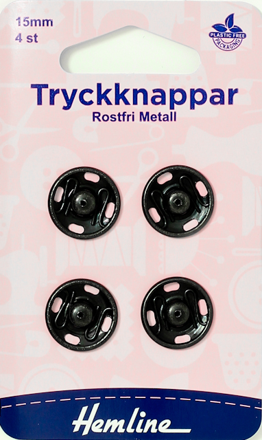 Tryckknappar 4 st 15 mm - att sy fast