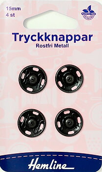Tryckknappar 4 st 15 mm - att sy fast