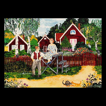 Anne Eskola - Gladköping - Kurtis vid mjölkpallen - Vykort A5