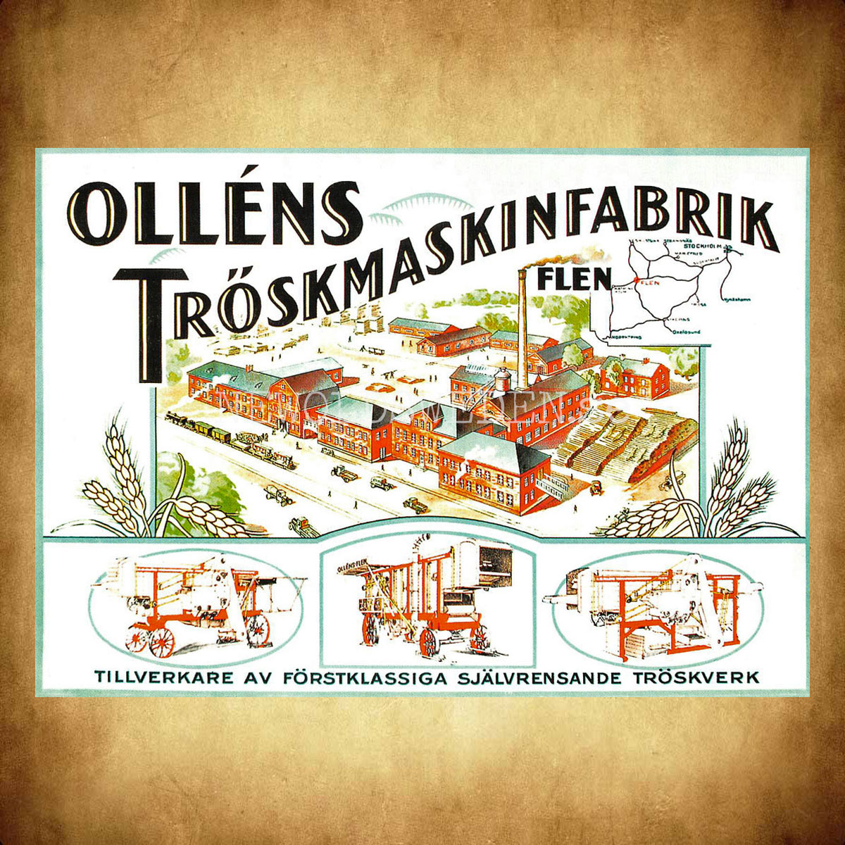OLLÉNS TRÖSKMASKINER FLEN - Vykort A5 - 2