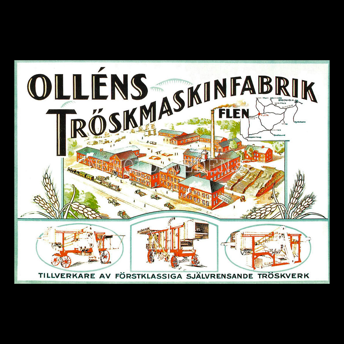 OLLÉNS TRÖSKMASKINER FLEN - Vykort A5