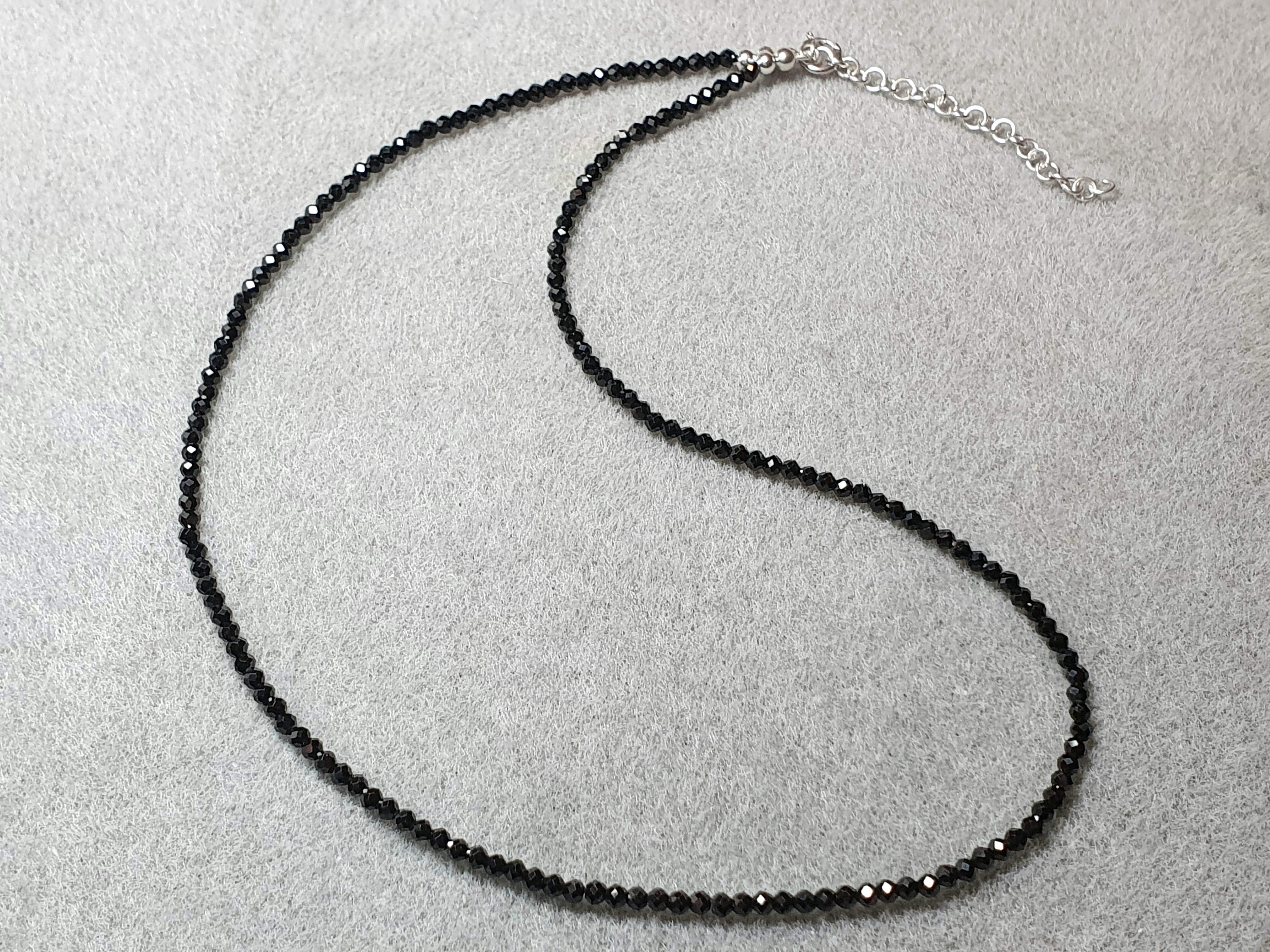 Black spinel necklace 45cm + 5cm extension chain 925-silver