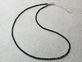 Svart spinell halsband  45cm + 5cm förl.kedja 925-silver 