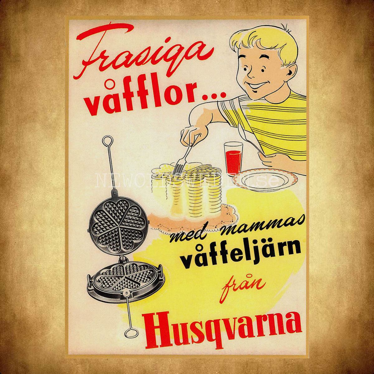 HUSQVARNA Frasiga våfflor . . med mammas våffeljärn från HUSQVARNA - Vykort A5 - 2
