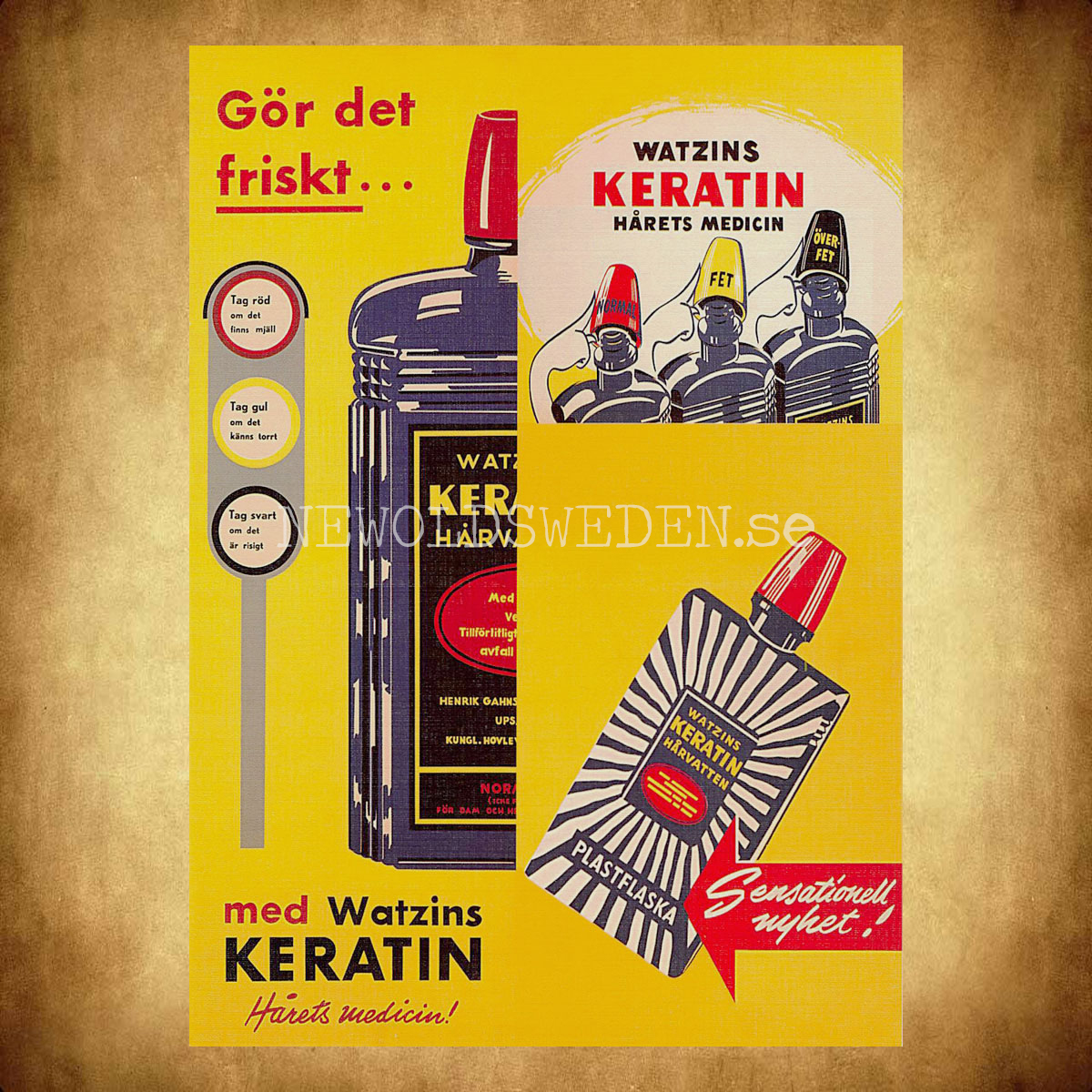 GAHNS - WATZINS KERATIN HÅRVATTEN - HÅRETS MEDICIN  - Vykort A5 - 2