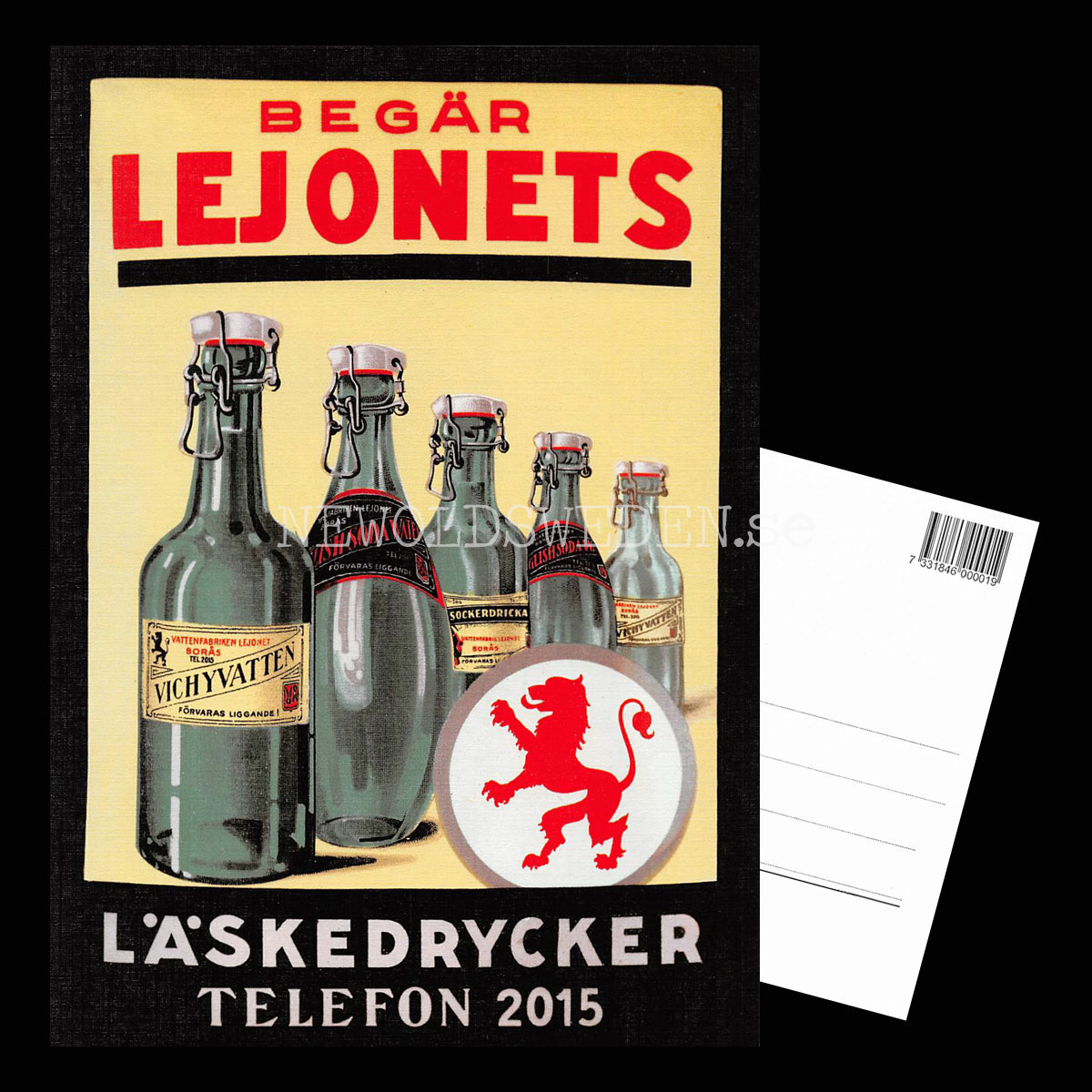 LEJONETS LÄSKEDRYCKER BORÅS - VICHYVATTEN, ENGLISH SODA WATER, SOCKERDRICKA - Vykort A5 - 3